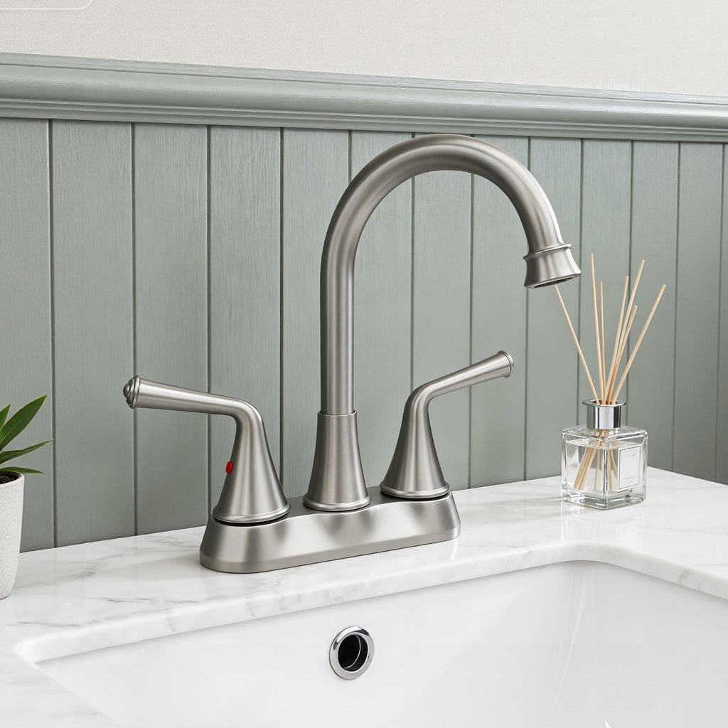 4 Inch 2-handle Bathroom Sink Faucet with Drain Assembly, Brushed Nickel