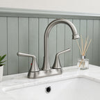 4 Inch 2-handle Bathroom Sink Faucet with Drain Assembly, Brushed Nickel