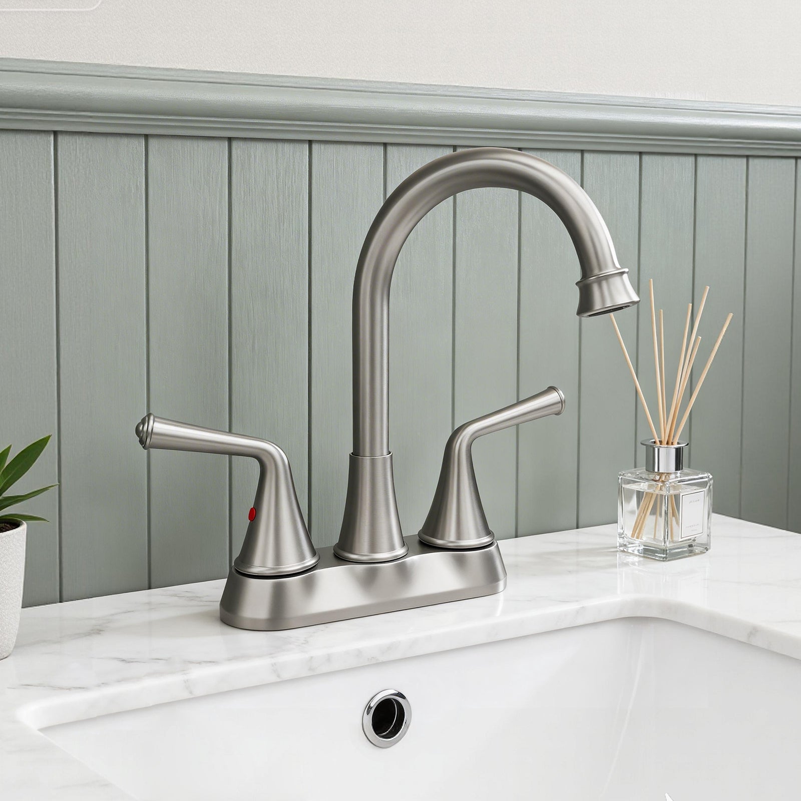 4 Inch 2-handle Bathroom Sink Faucet with Drain Assembly, Brushed Nickel