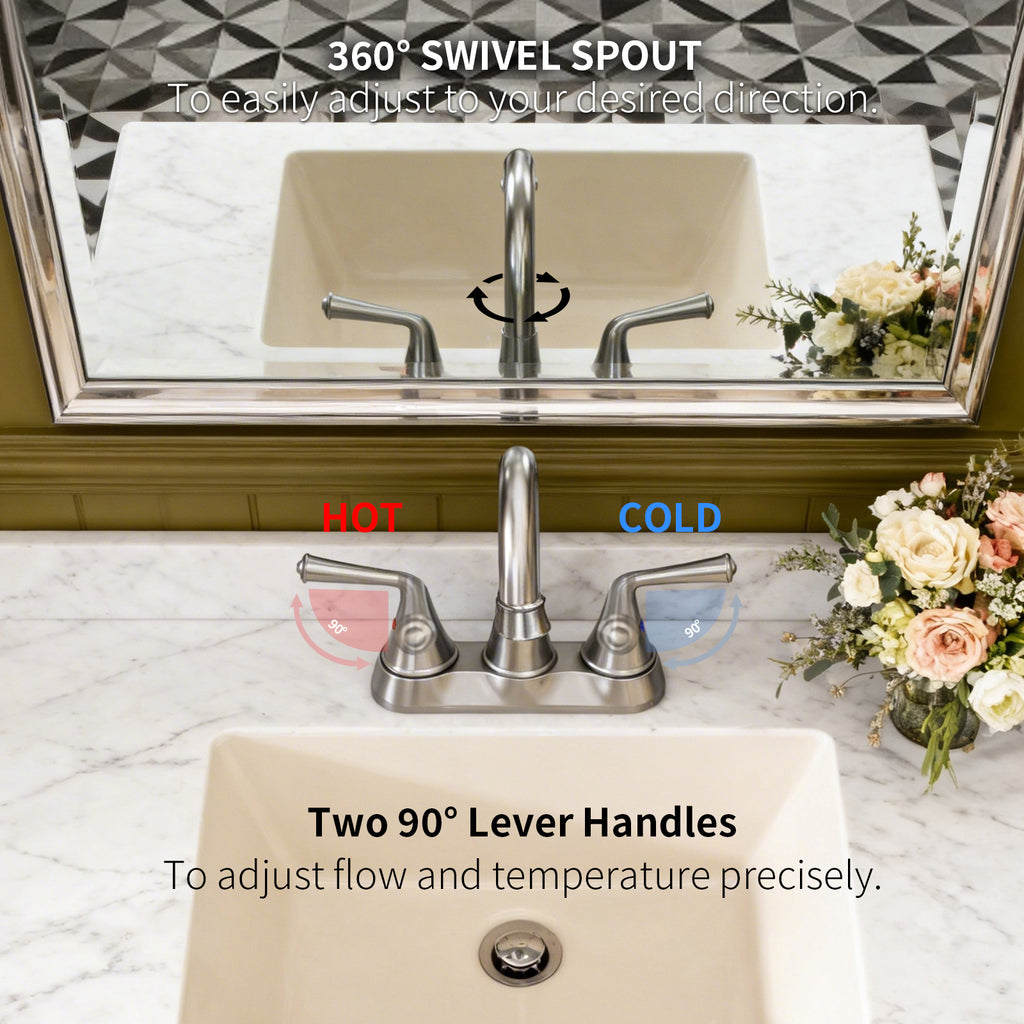 4 Inch 2-handle Bathroom Sink Faucet with Drain Assembly, Brushed Nickel