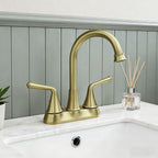 4 Inch 2-handle Bathroom Sink Faucet with Drain Assembly, Brushed Gold