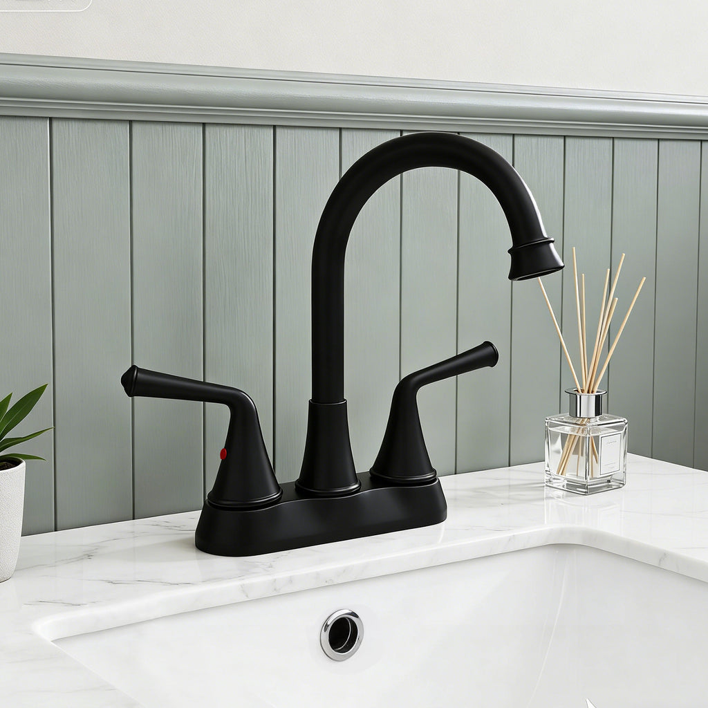 4 Inch 2-handle Bathroom Sink Faucet with Drain Assembly, Matte Black