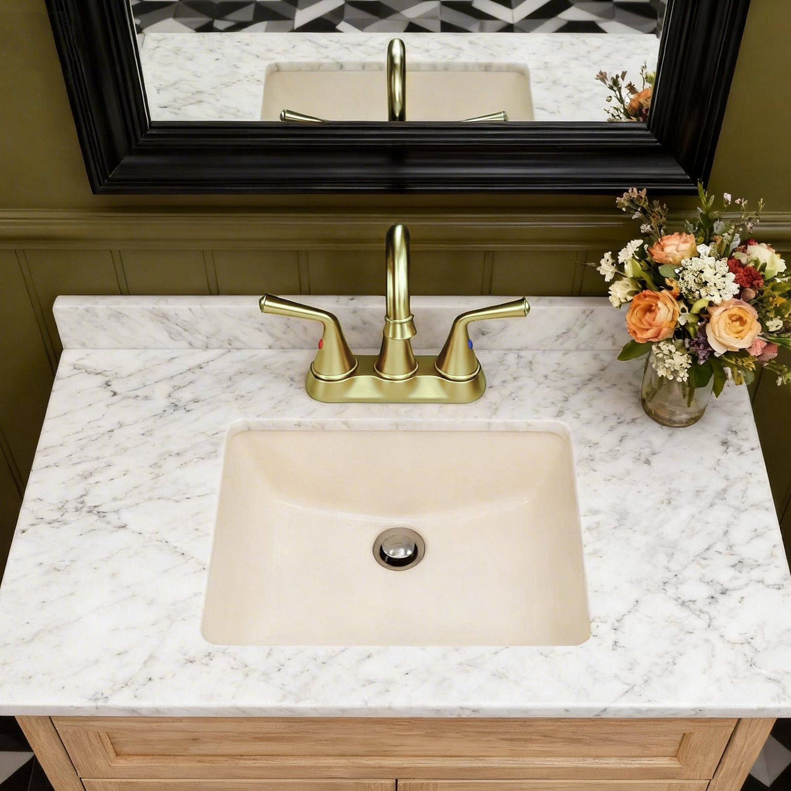 4 Inch 2-handle Bathroom Sink Faucet with Drain Assembly, Brushed Gold