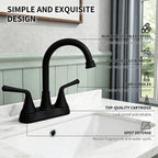 4 Inch 2-handle Bathroom Sink Faucet with Drain Assembly, Matte Black