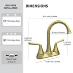 4 Inch 2-handle Bathroom Sink Faucet with Drain Assembly, Brushed Gold