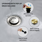 4 Inch 2-handle Bathroom Sink Faucet with Drain Assembly, Brushed Gold