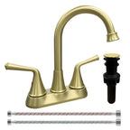 4 Inch 2-handle Bathroom Sink Faucet with Drain Assembly, Brushed Gold