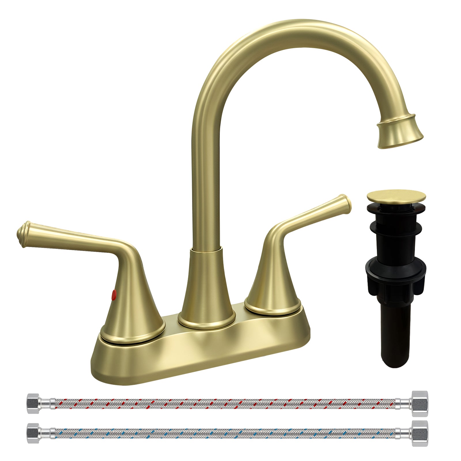 4 Inch 2-handle Bathroom Sink Faucet with Drain Assembly, Brushed Gold