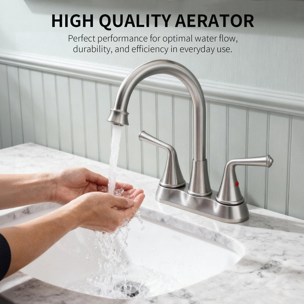 4 Inch 2-handle Bathroom Sink Faucet with Drain Assembly, Brushed Nickel