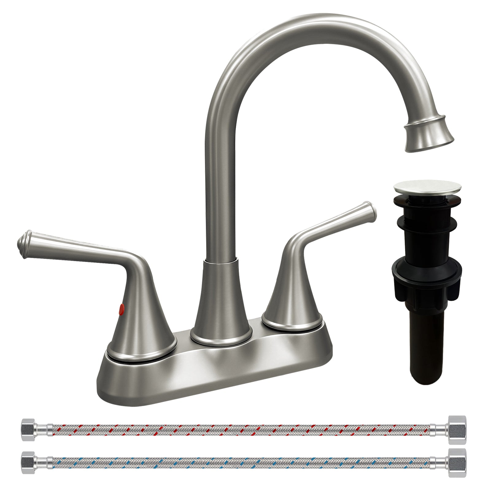 4 Inch 2-handle Bathroom Sink Faucet with Drain Assembly, Brushed Nickel