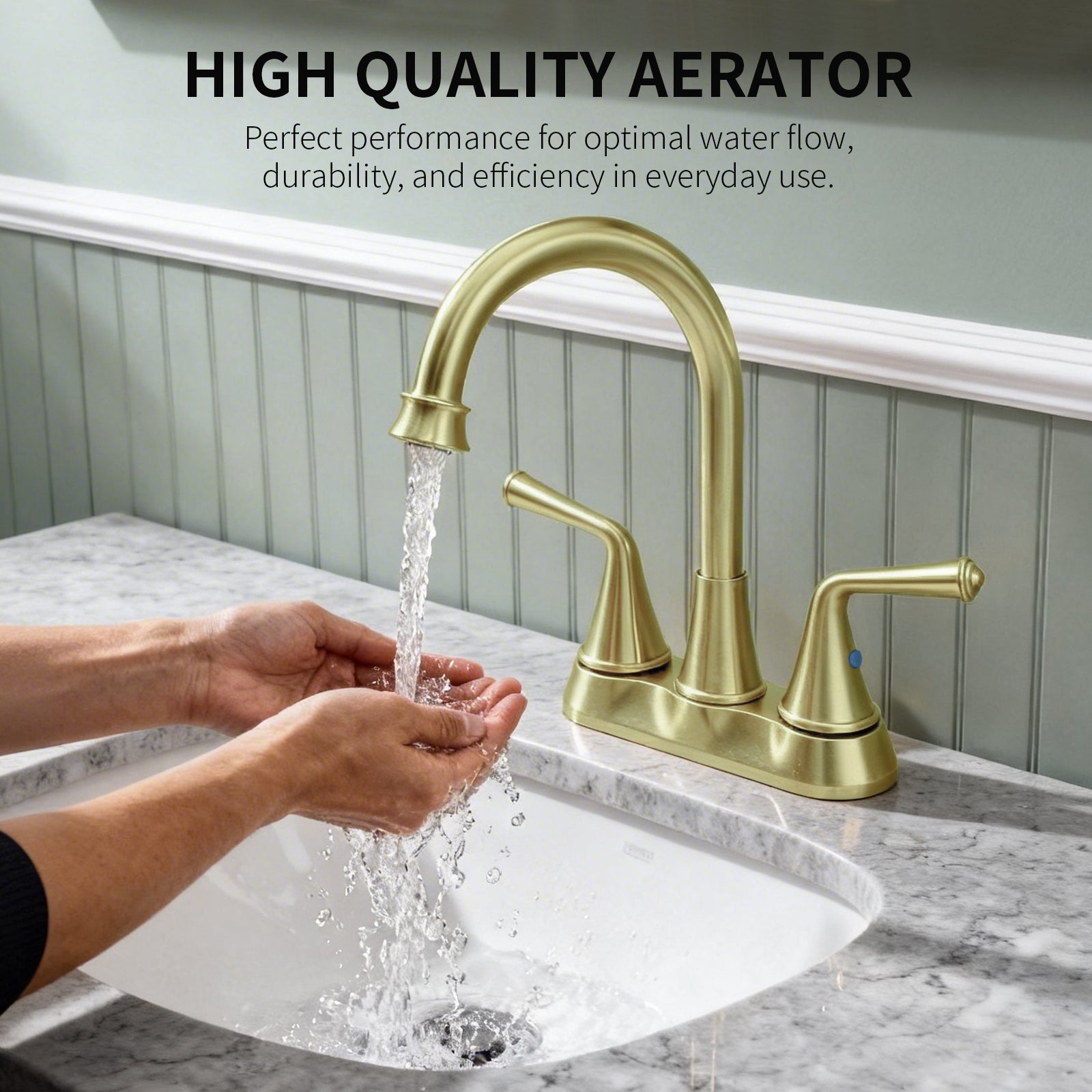 4 Inch 2-handle Bathroom Sink Faucet with Drain Assembly, Brushed Gold
