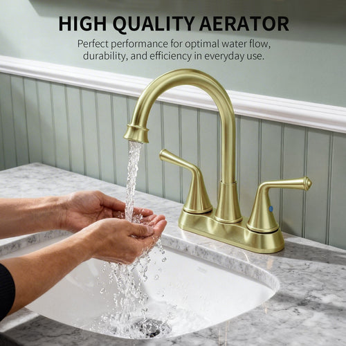 4 Inch 2-handle Bathroom Sink Faucet with Drain Assembly, Brushed Gold
