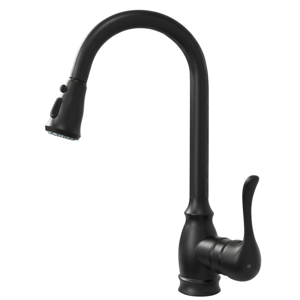 Kitchen Sink Faucet with Pull Down Sprayer, High Arc Single Handle Kitchen Faucet 2-Function 360° Swivel Stainless Steel Sink Faucet (Matte Black)