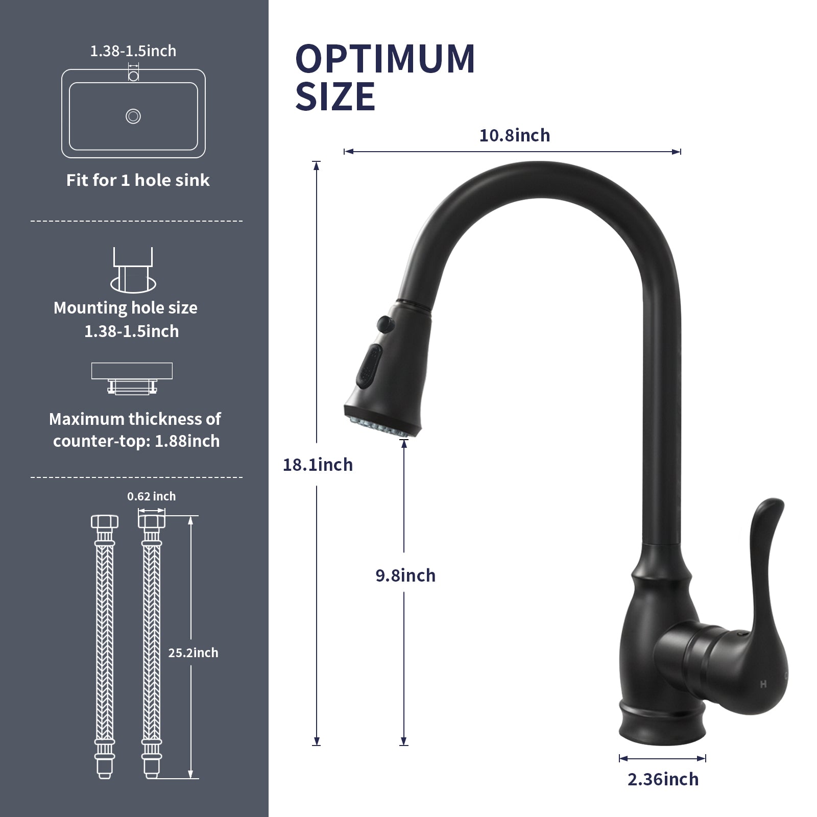 Kitchen Sink Faucet with Pull Down Sprayer, High Arc Single Handle Kitchen Faucet 2-Function 360° Swivel Stainless Steel Sink Faucet (Matte Black)
