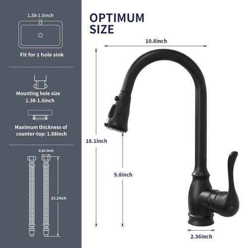 Kitchen Sink Faucet with Pull Down Sprayer, High Arc Single Handle Kitchen Faucet 2-Function 360° Swivel Stainless Steel Sink Faucet (Matte Black)