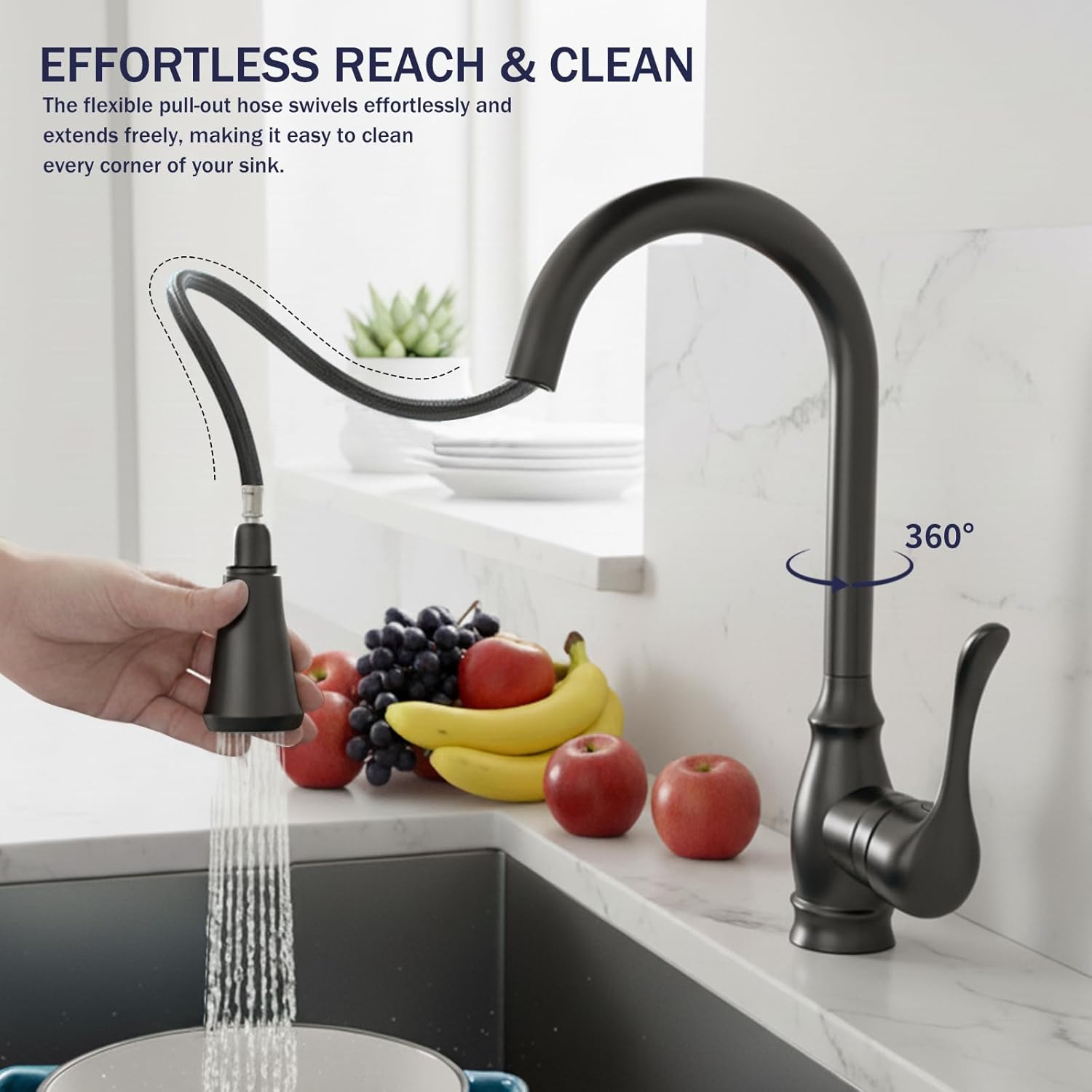 Kitchen Sink Faucet with Pull Down Sprayer, High Arc Single Handle Kitchen Faucet 2-Function 360° Swivel Stainless Steel Sink Faucet (Matte Black)