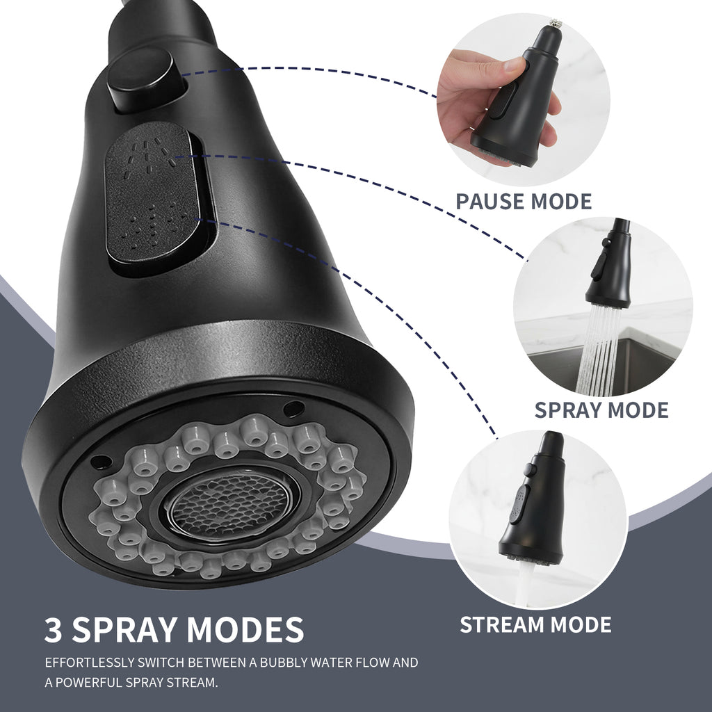 Kitchen Sink Faucet with Pull Down Sprayer, High Arc Single Handle Kitchen Faucet 2-Function 360° Swivel Stainless Steel Sink Faucet (Matte Black)