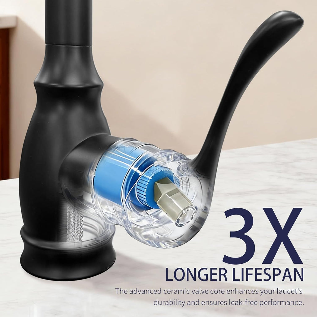 Kitchen Sink Faucet with Pull Down Sprayer, High Arc Single Handle Kitchen Faucet 2-Function 360° Swivel Stainless Steel Sink Faucet (Matte Black)