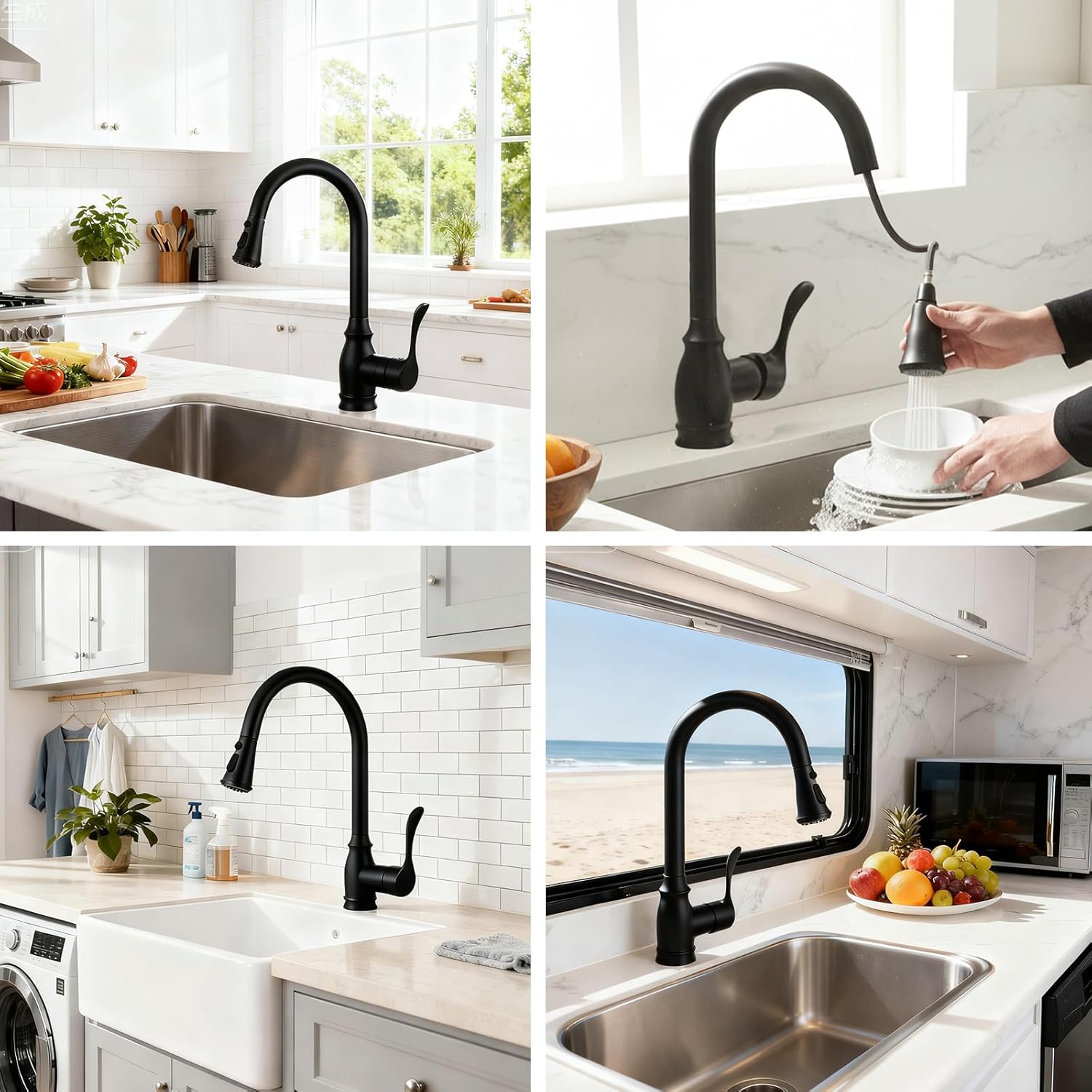 Kitchen Sink Faucet with Pull Down Sprayer, High Arc Single Handle Kitchen Faucet 2-Function 360° Swivel Stainless Steel Sink Faucet (Matte Black)