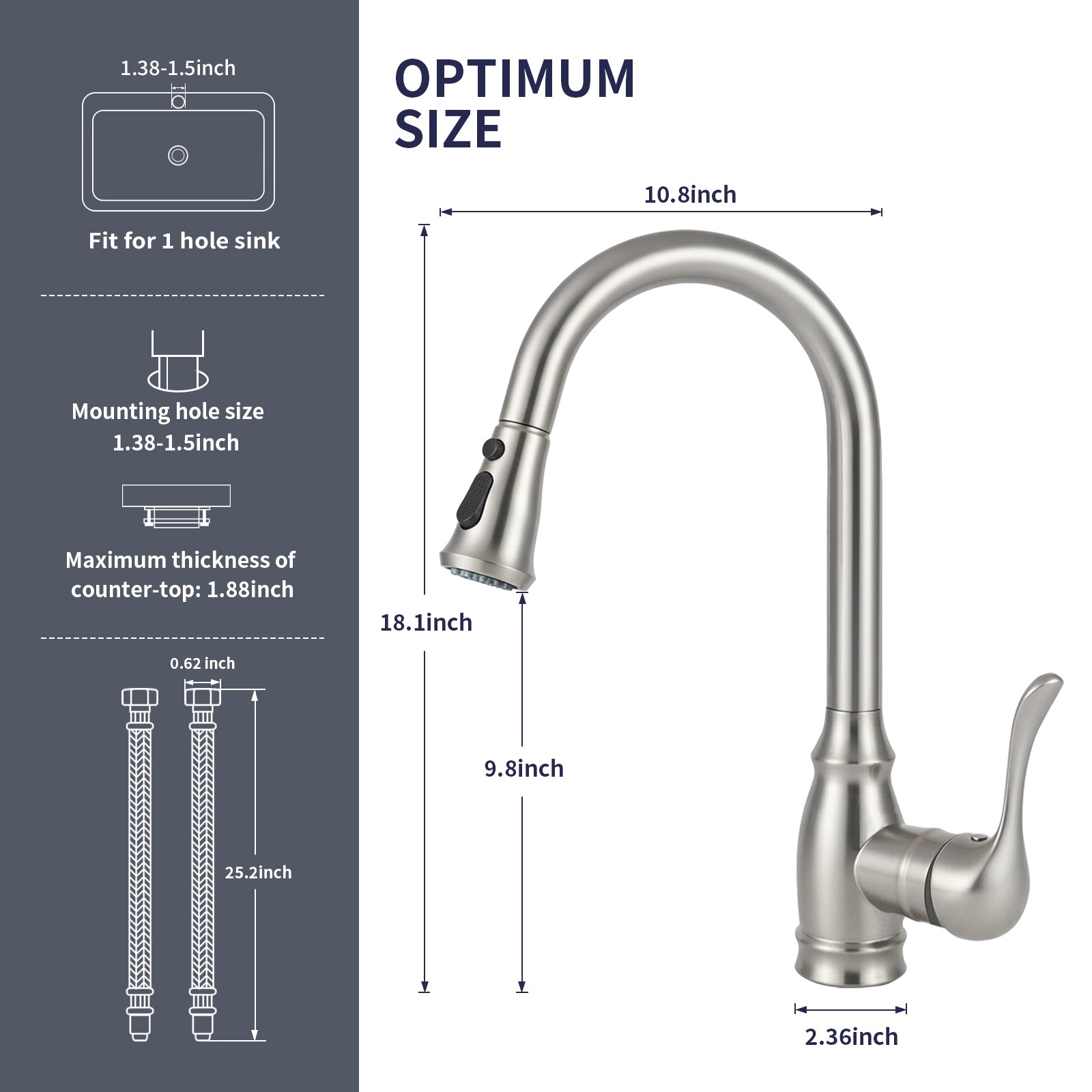 Kitchen Sink Faucet with Pull Down Sprayer, High Arc Single Handle Kitchen Faucet 2-Function 360° Swivel Stainless Steel Sink Faucet (Brushed Nickel)