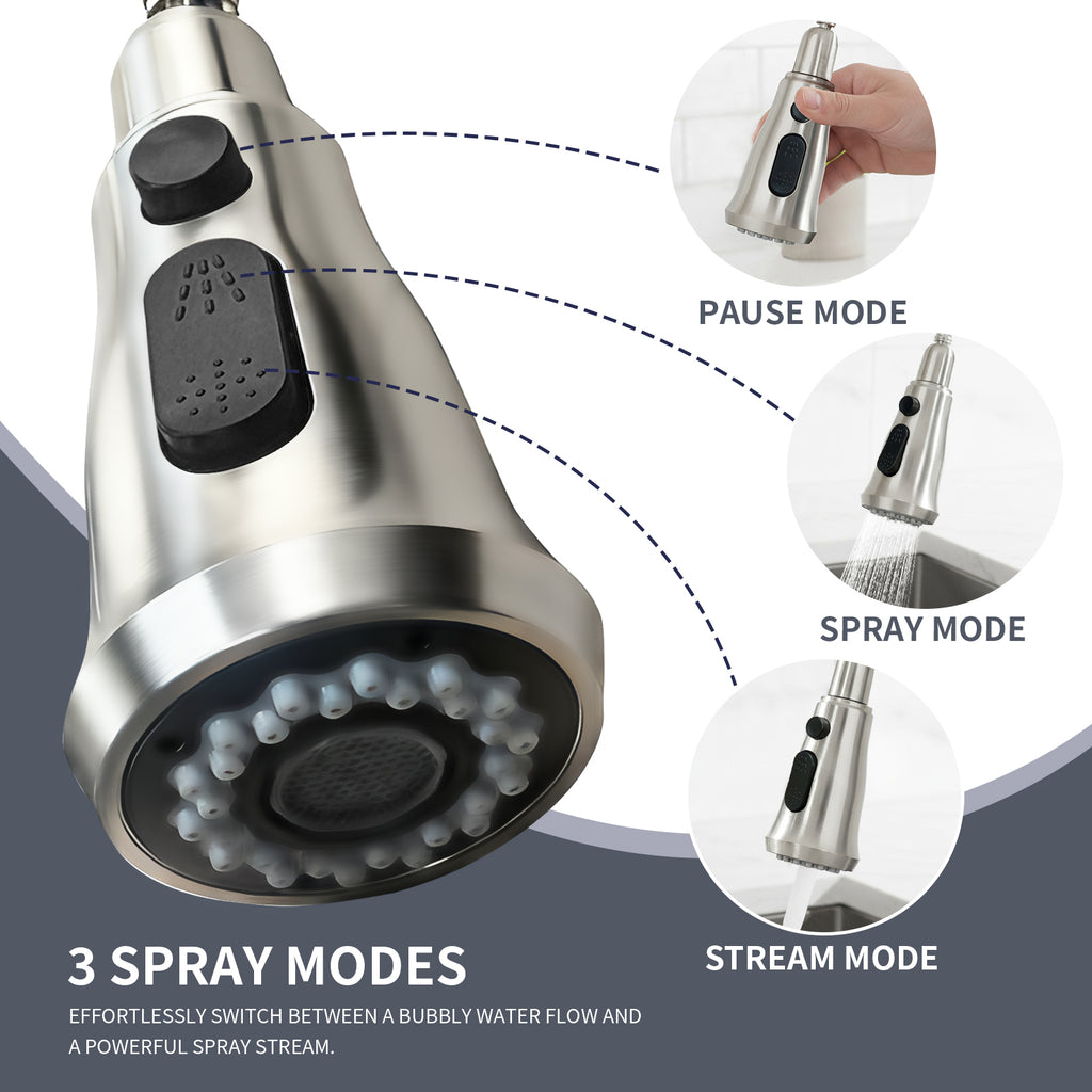 Kitchen Sink Faucet with Pull Down Sprayer, High Arc Single Handle Kitchen Faucet 2-Function 360° Swivel Stainless Steel Sink Faucet (Brushed Nickel)