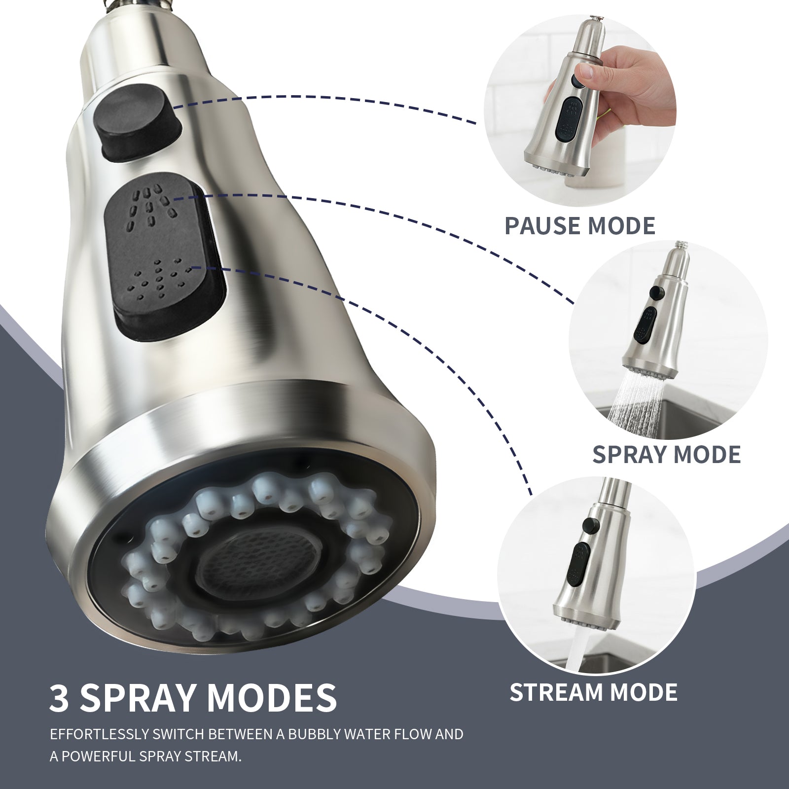 Kitchen Sink Faucet with Pull Down Sprayer, High Arc Single Handle Kitchen Faucet 2-Function 360° Swivel Stainless Steel Sink Faucet (Brushed Nickel)