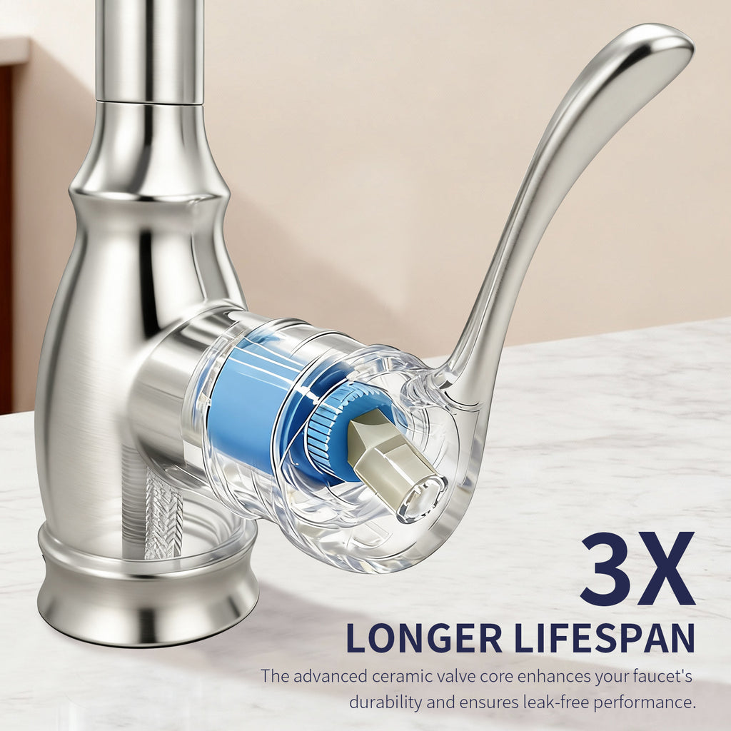 Kitchen Sink Faucet with Pull Down Sprayer, High Arc Single Handle Kitchen Faucet 2-Function 360° Swivel Stainless Steel Sink Faucet (Brushed Nickel)