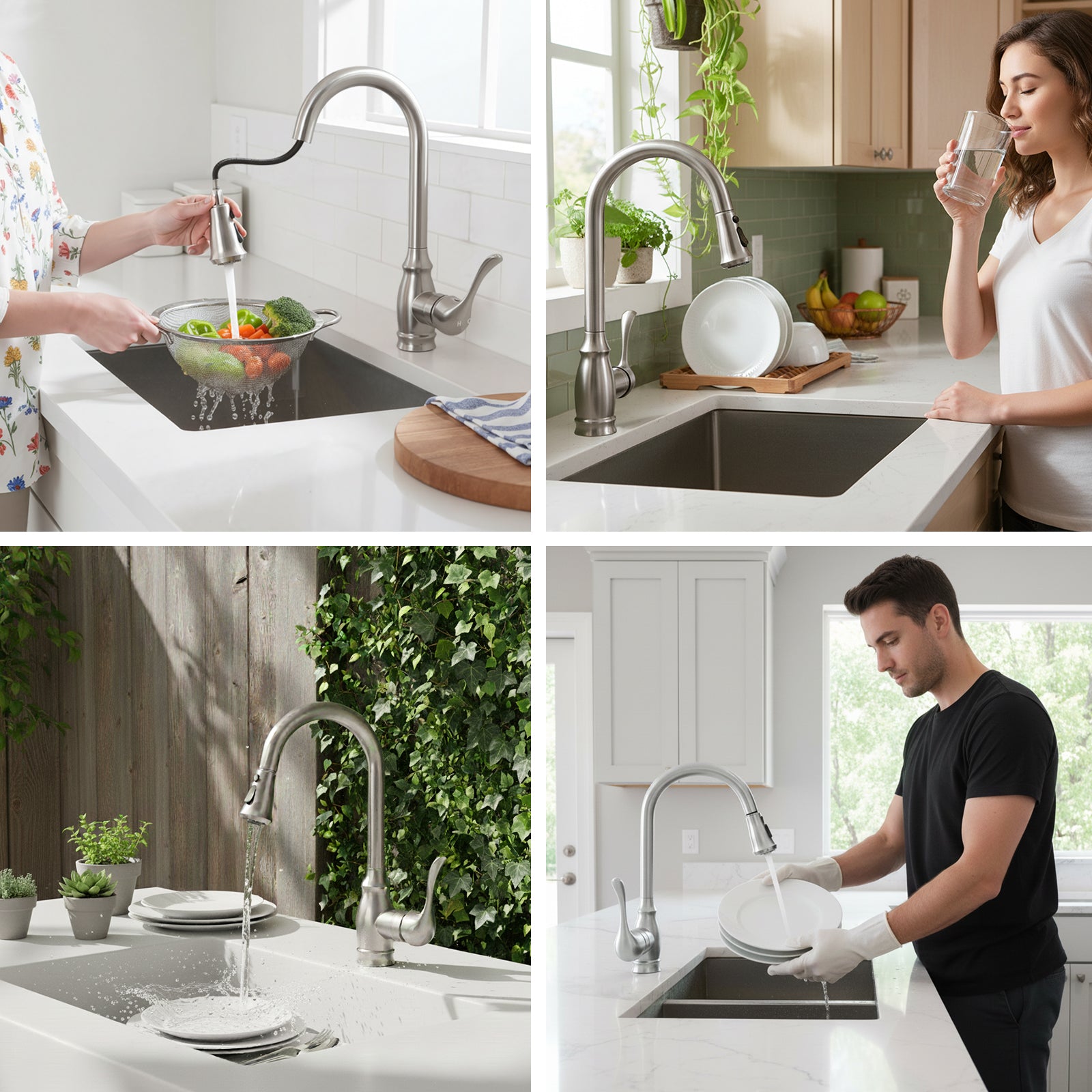 Kitchen Sink Faucet with Pull Down Sprayer, High Arc Single Handle Kitchen Faucet 2-Function 360° Swivel Stainless Steel Sink Faucet (Brushed Nickel)