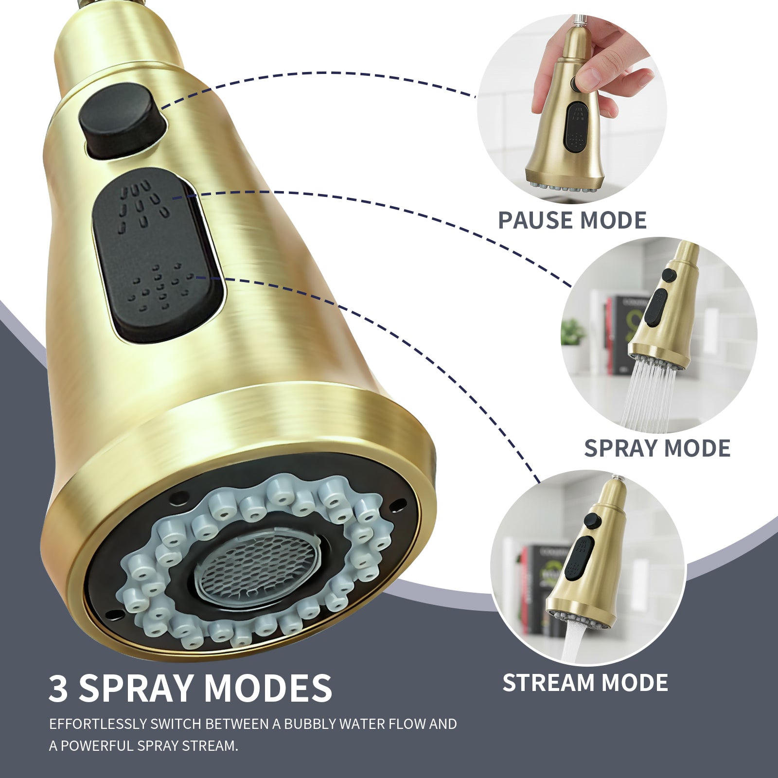 Kitchen Sink Faucet with Pull Down Sprayer, High Arc Single Handle Kitchen Faucet 2-Function 360° Swivel Stainless Steel Sink Faucet (Brushed Gold)