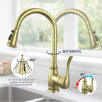 High Arc Kitchen Faucet with 2-Function Pull Down Sprayer Single Handle Deck Mount, Gold CZ804102