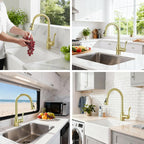 High Arc Kitchen Faucet with 2-Function Pull Down Sprayer Single Handle Deck Mount, Gold CZ804102