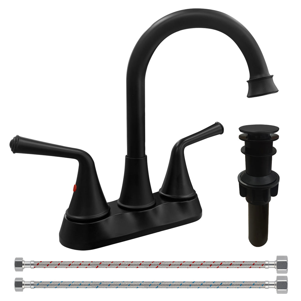 4 Inch 2-handle Bathroom Sink Faucet with Drain Assembly, Matte Black