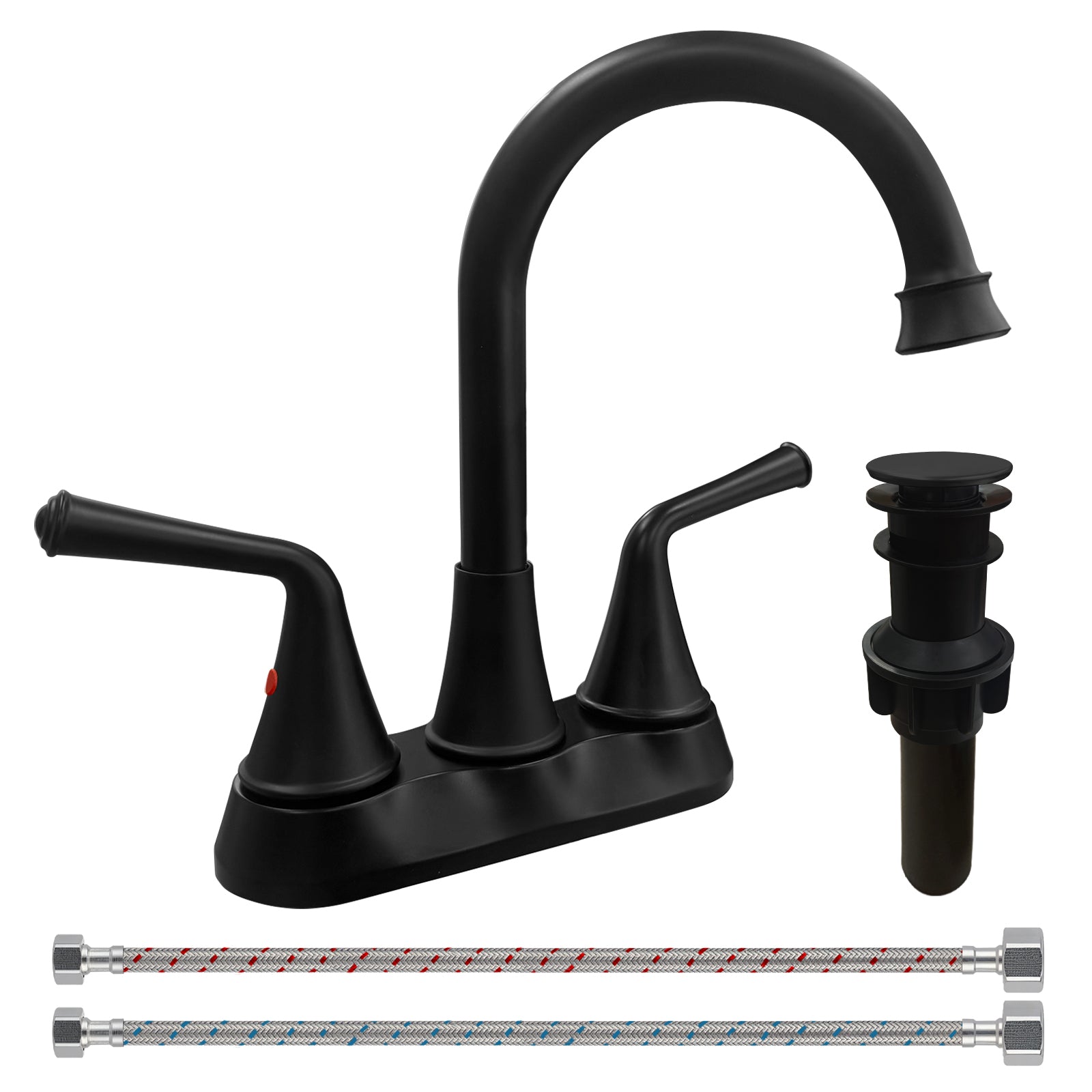 4 Inch 2-handle Bathroom Sink Faucet with Drain Assembly, Matte Black