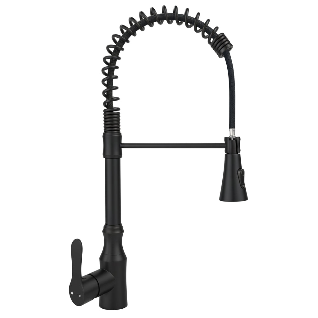 High Arc Commercial Spring Style 2-Function Single Handle Pull Down Kitchen Faucet, Black CZ425402