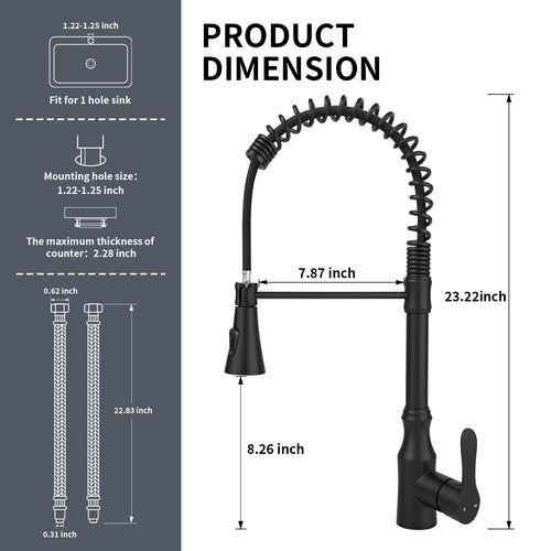 High Arc Commercial Spring Style 2-Function Single Handle Pull Down Kitchen Faucet, Black CZ425402