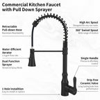 High Arc Commercial Spring Style 2-Function Single Handle Pull Down Kitchen Faucet, Black CZ425402