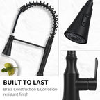 High Arc Commercial Spring Style 2-Function Single Handle Pull Down Kitchen Faucet, Black CZ425402