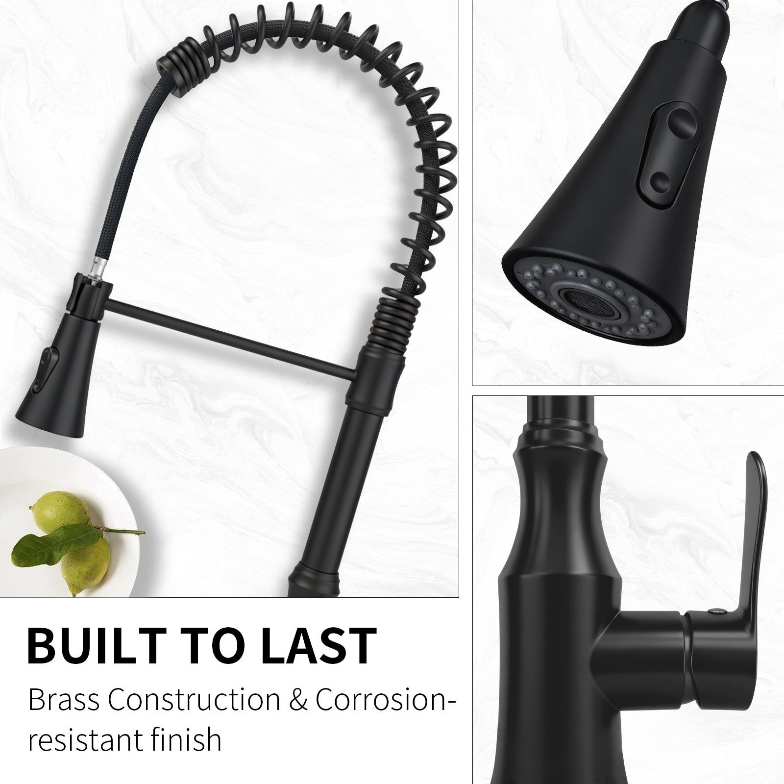 High Arc Commercial Spring Style 2-Function Single Handle Pull Down Kitchen Faucet, Black CZ425402