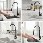 High Arc Commercial Spring Style 2-Function Single Handle Pull Down Kitchen Faucet, Black CZ425402