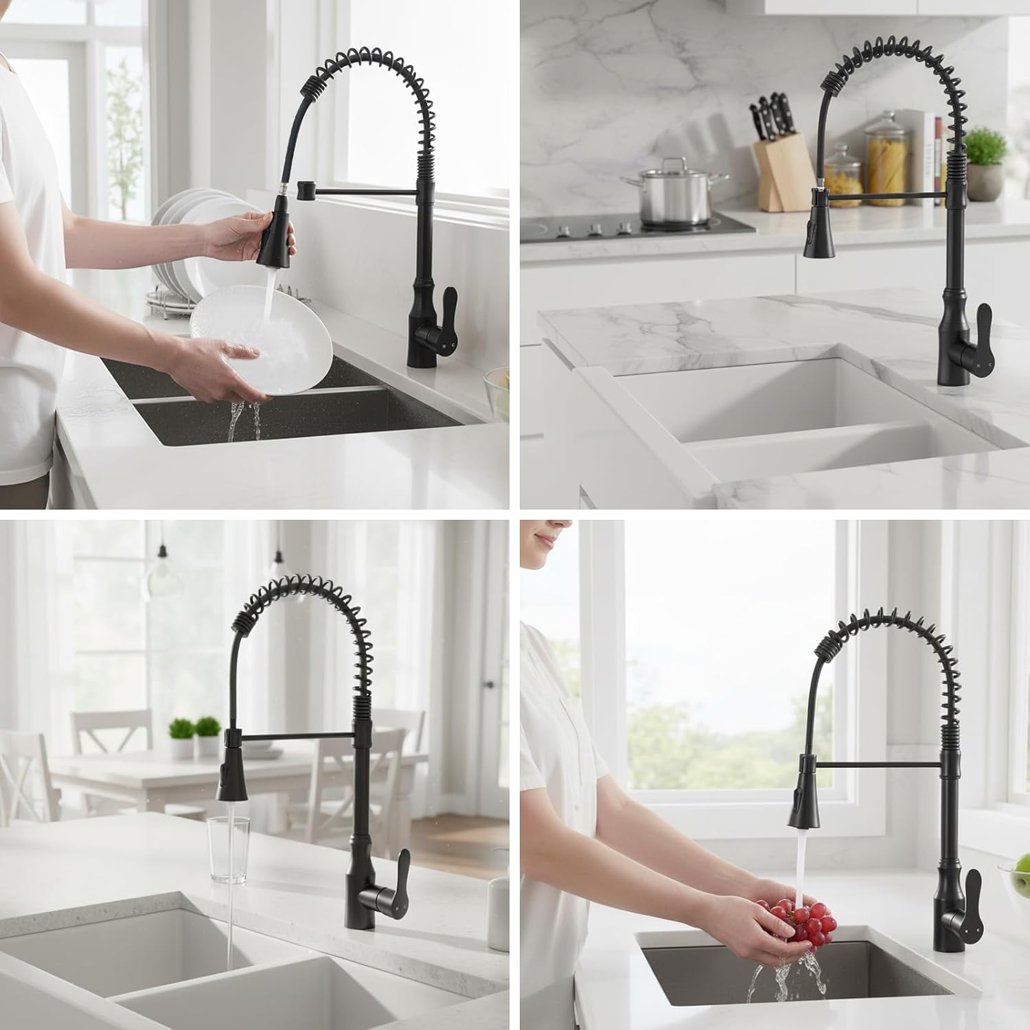 High Arc Commercial Spring Style 2-Function Single Handle Pull Down Kitchen Faucet, Black CZ425402