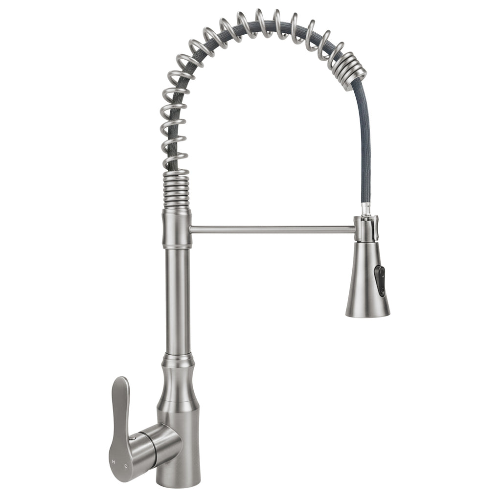 High Arc Commercial Spring Style 2-Function Single Handle Pull Down Kitchen Faucet, Brushed Nickel CZ425402