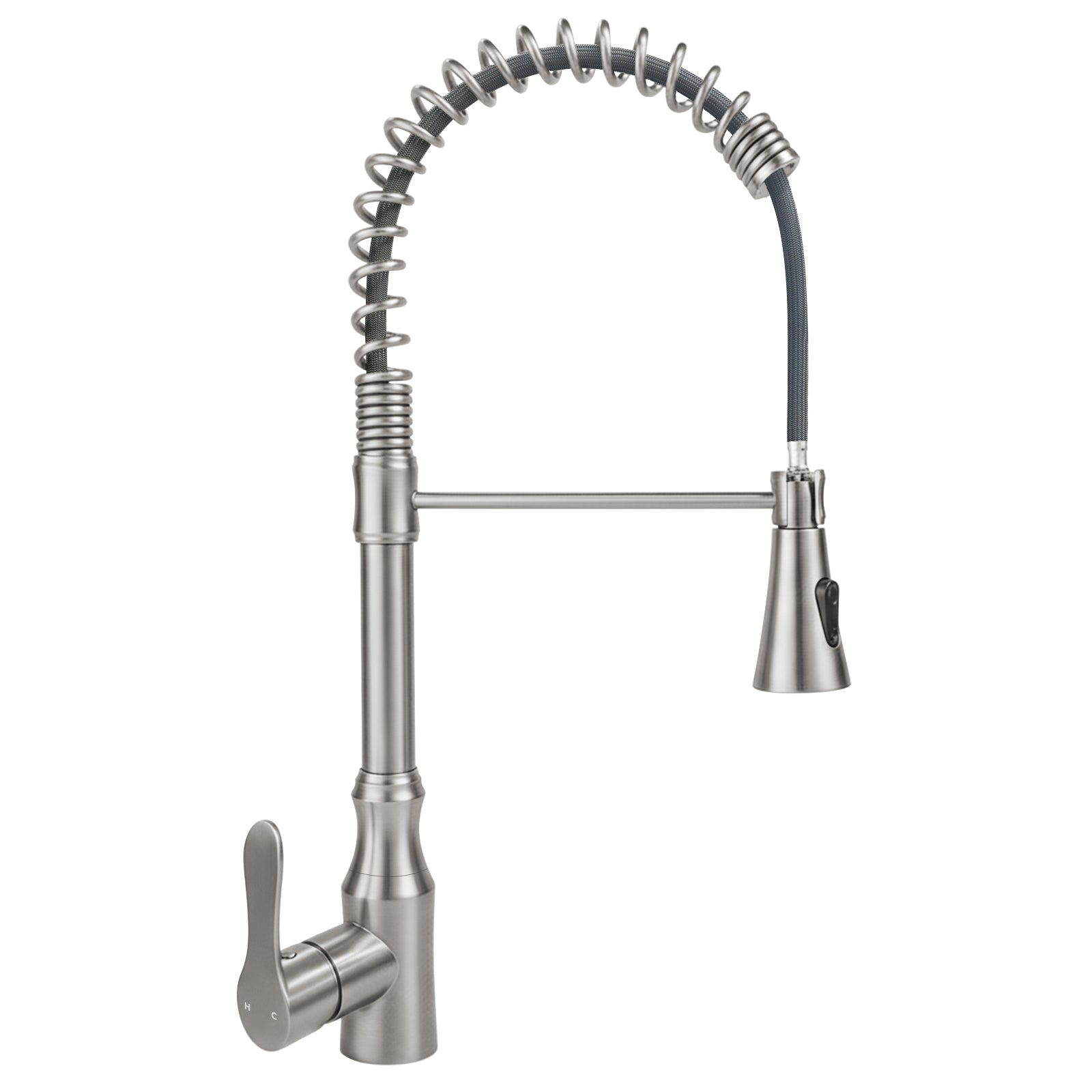 Kitchen Sink Faucet with Pull Down Sprayer, Spot Free Stainless Steel & Brass, High Arc Spring Faucet Single Handle 360° Swivel 1.8 GPM 1-Hole Mount (Brushed Nickel)