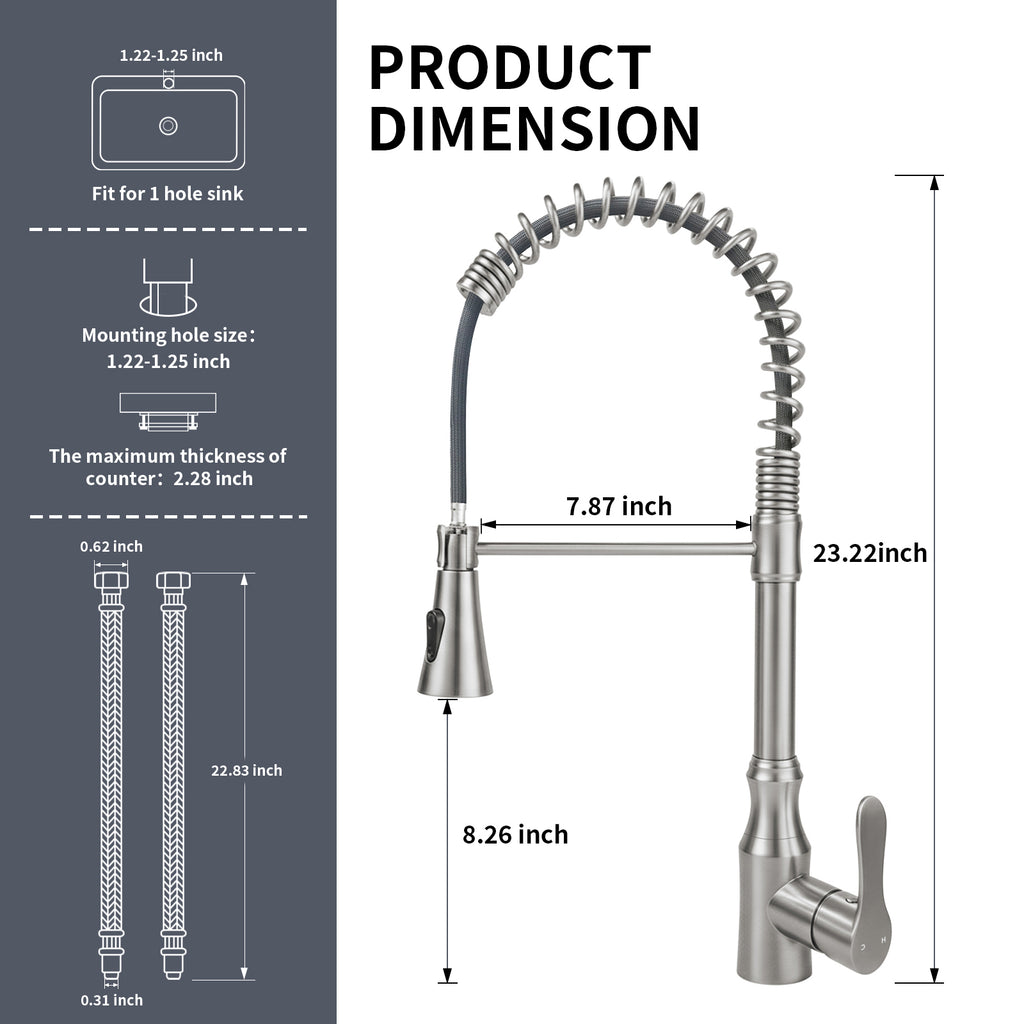 High Arc Commercial Spring Style 2-Function Single Handle Pull Down Kitchen Faucet, Brushed Nickel CZ425402