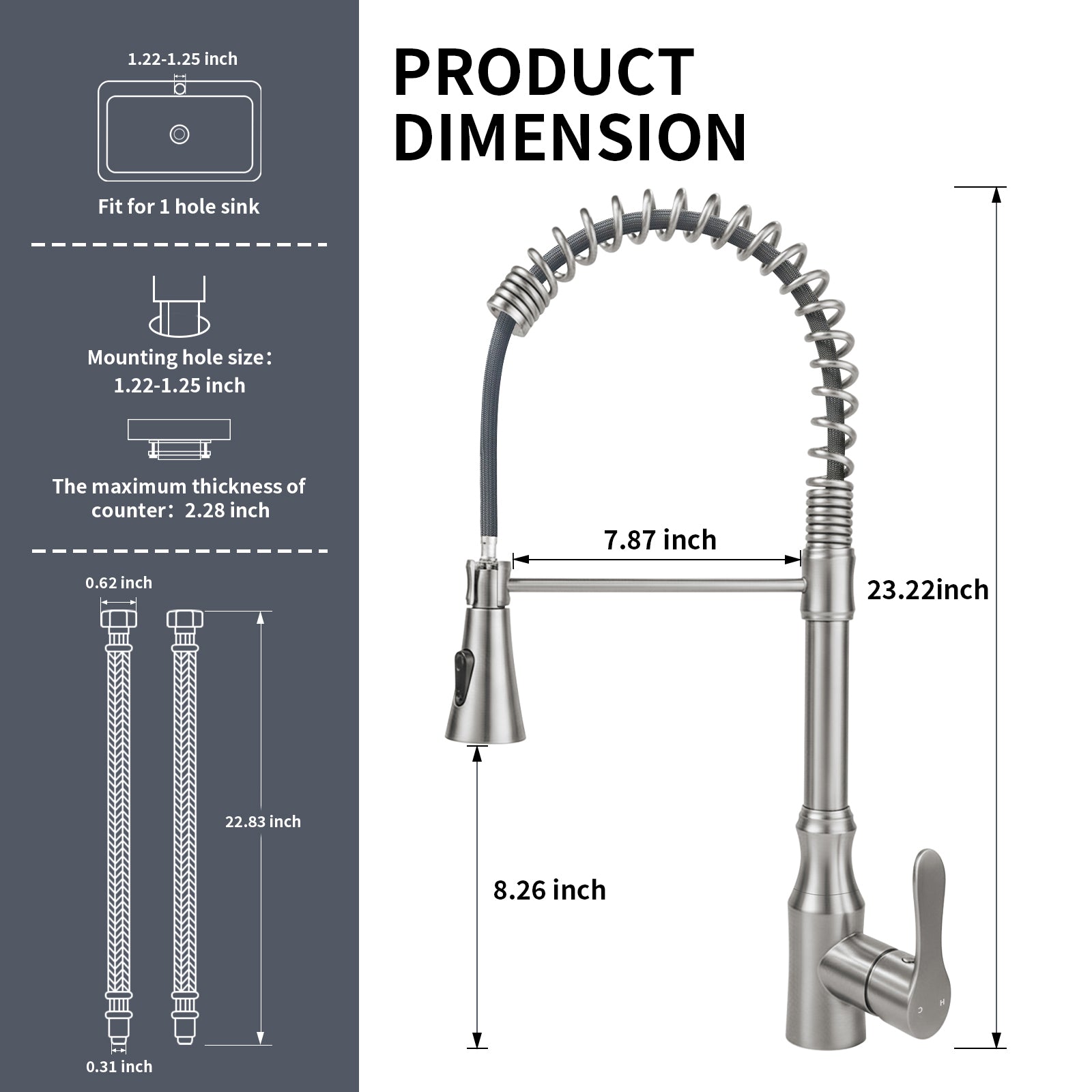 Kitchen Sink Faucet with Pull Down Sprayer, Spot Free Stainless Steel & Brass, High Arc Spring Faucet Single Handle 360° Swivel 1.8 GPM 1-Hole Mount (Brushed Nickel)