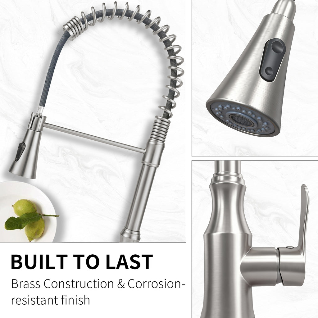 High Arc Commercial Spring Style 2-Function Single Handle Pull Down Kitchen Faucet, Brushed Nickel CZ425402