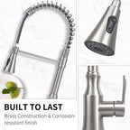 High Arc Commercial Spring Style 2-Function Single Handle Pull Down Kitchen Faucet, Brushed Nickel CZ425402