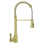 High Arc Commercial Spring Style 2-Function Single Handle Pull Down Kitchen Faucet, Gold CZ425402
