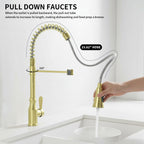 High Arc Commercial Spring Style 2-Function Single Handle Pull Down Kitchen Faucet, Gold CZ425402