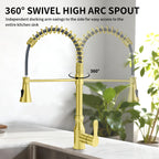 High Arc Commercial Spring Style 2-Function Single Handle Pull Down Kitchen Faucet, Gold CZ425402