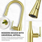 Pull Down Sprayer Kitchen Sink Faucet, Single Handle Kitchen Faucet, Brush Gold 8L2108